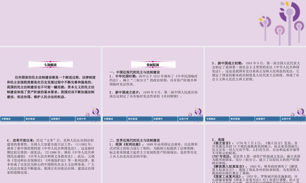 中考历史总复习 第二编 热点专题突破 专题4 近代以来中外民主与法制建设课件