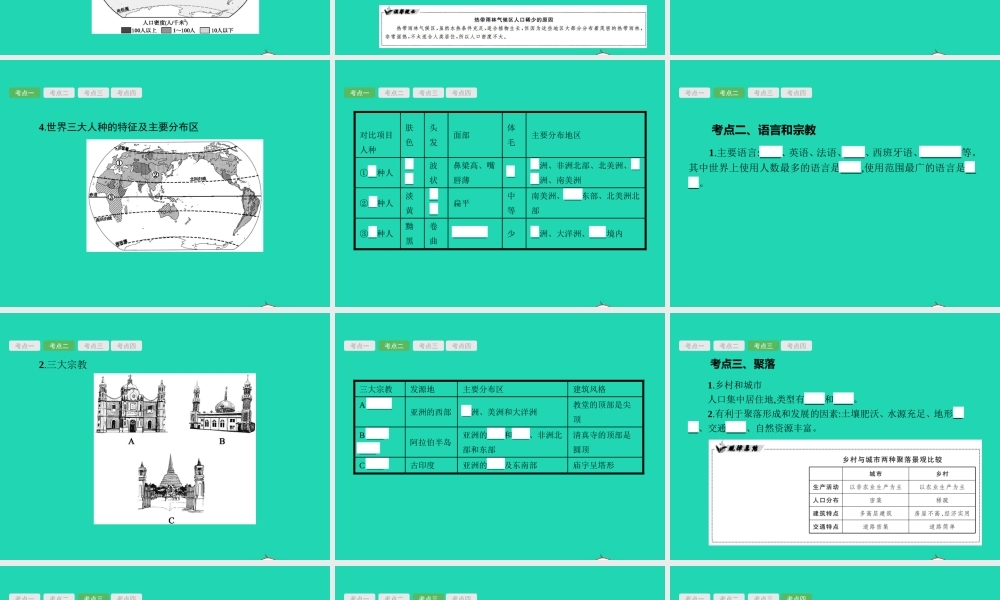 中考地理 第一编 基础篇 第一部分 世界地理上第5课时 居民与聚落 发展与合作课件