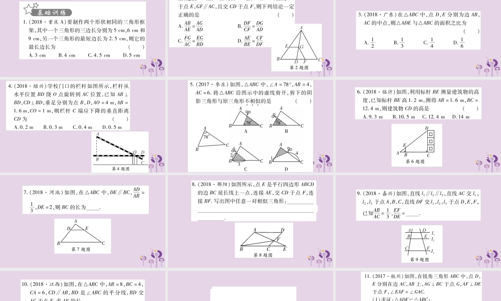 中考数学复习 第一轮 考点系统复习 第4章 三角形 第5节 相似三角形习题课件