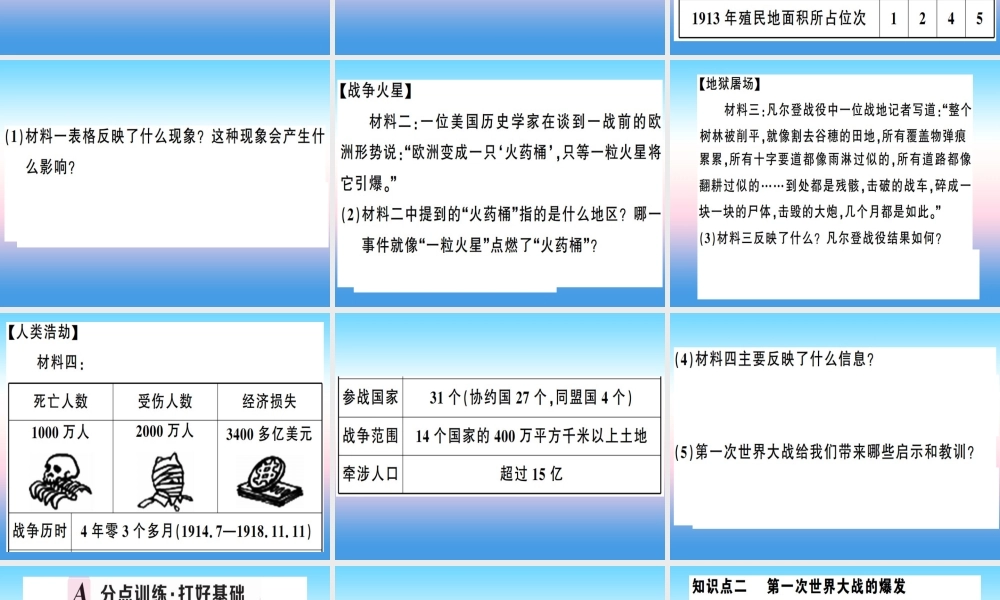 九年级历史下册 第三单元 第一次世界大战和战后初期的世界 第8课 第一次世界大战习题课件 新人教版 课件