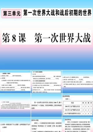 九年级历史下册 第三单元 第一次世界大战和战后初期的世界 第8课 第一次世界大战习题课件 新人教版 课件