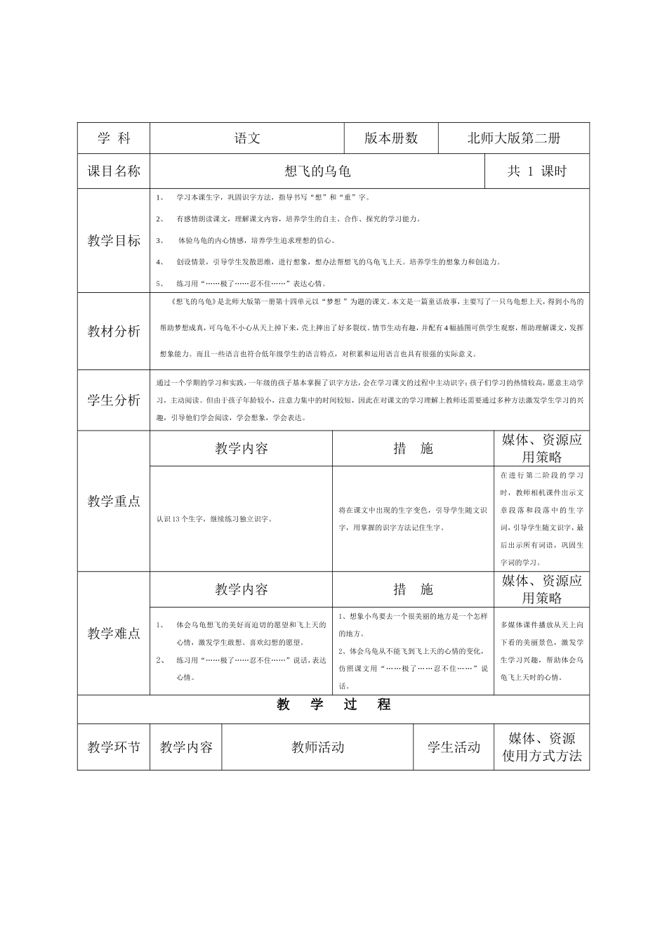 《想飞的乌龟》教学设计_第1页
