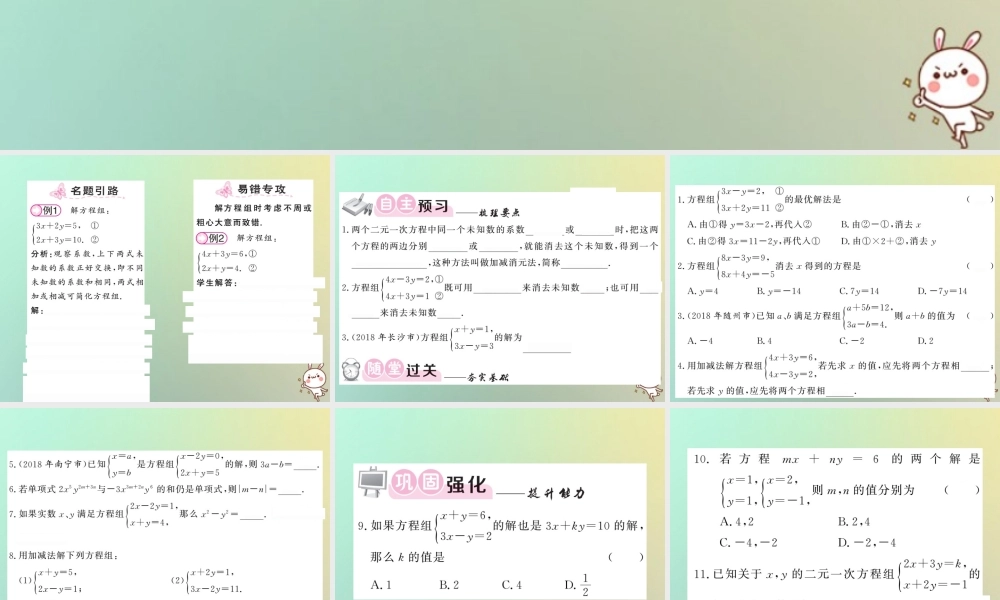 八年级数学上册 第五章 二元一次方程组 5.2 求解二元一次方程组(2)习题课件 (新版)北师大版 课件