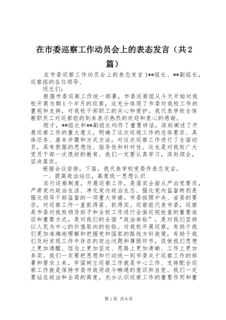 在市委巡察工作动员会上的表态发言（共2篇）