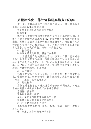 质量标准化工作计划推进实施方(侯)案
