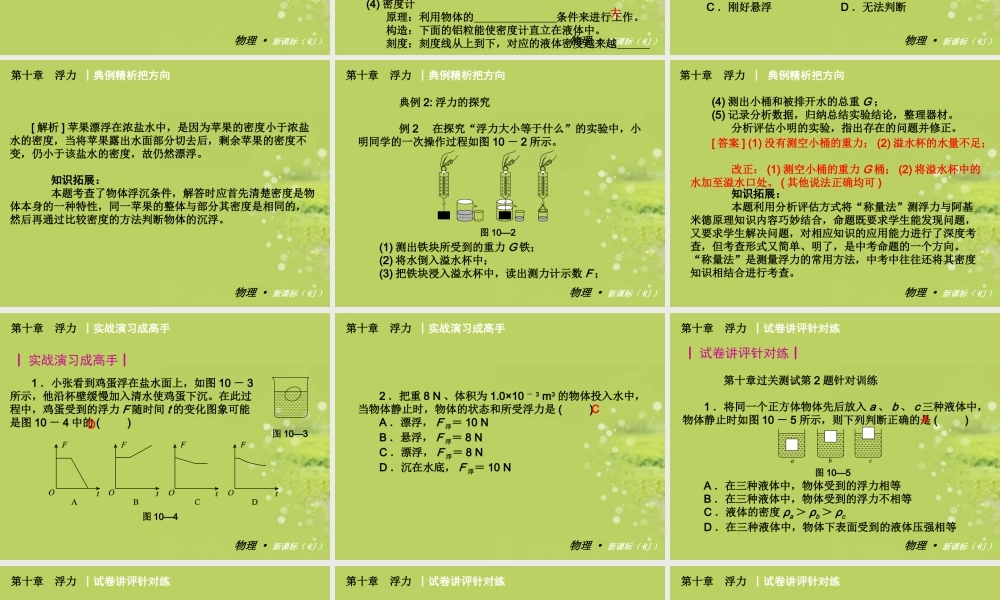 2013年八年级物理下册第十章浮力复习课件新人教版