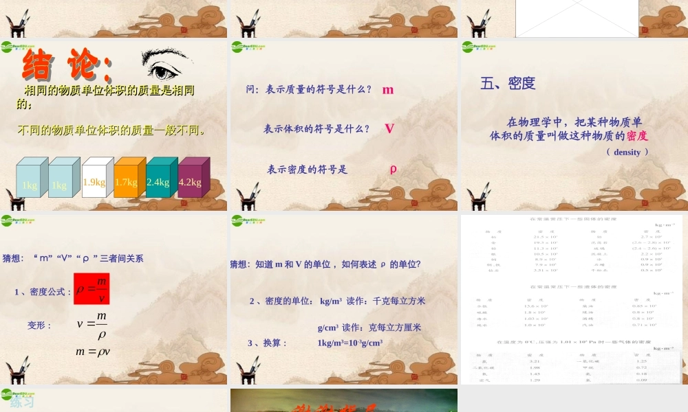 八年级物理上册 探究物质的一种属性—密度课件 北师大版 课件