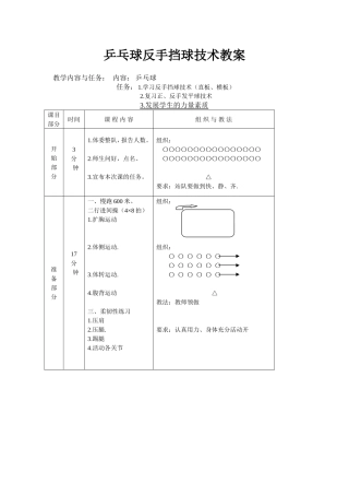 乒乓球反手挡球技术教案