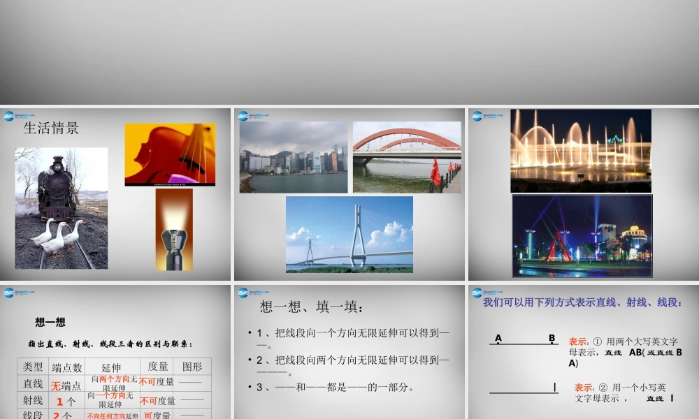 中学七年级数学上册 4.2 直线、射线与线段课件 (新版)新人教版 课件