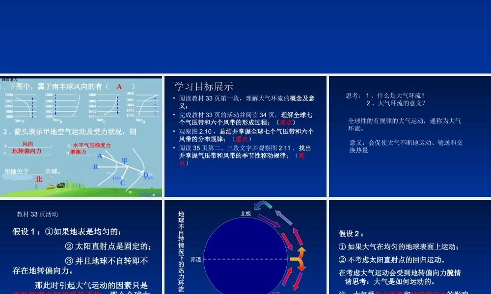 山西省山阴县第一中学高中地理《2.2气压带和风带》第一课时课件新人教版必修1
