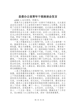 县委办公室青年干部座谈会发言