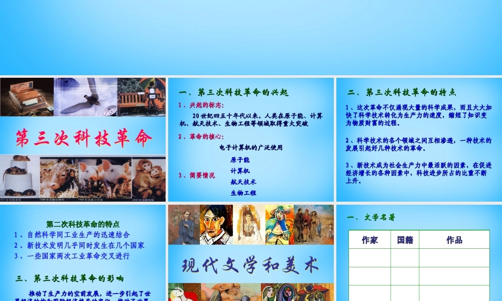 中考历史第一轮考点冲刺复习 九下 第八单元 现代科学技术和文化课件 新人教版 课件