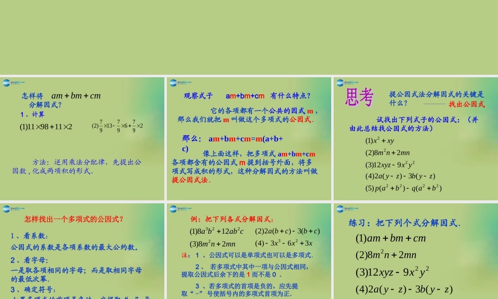 八年级数学下册(4.2 提公因式法)课件4 (新版)北师大版 课件