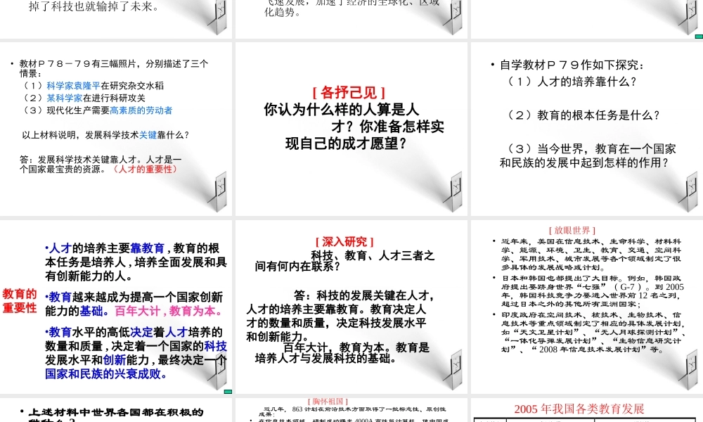 九年级政治 第七课(科教兴国)课件 鲁人版 课件