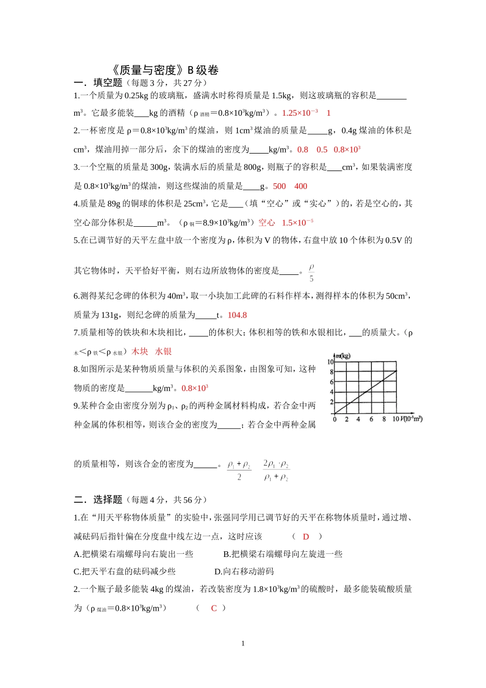 《质量与密度》B级卷_第1页