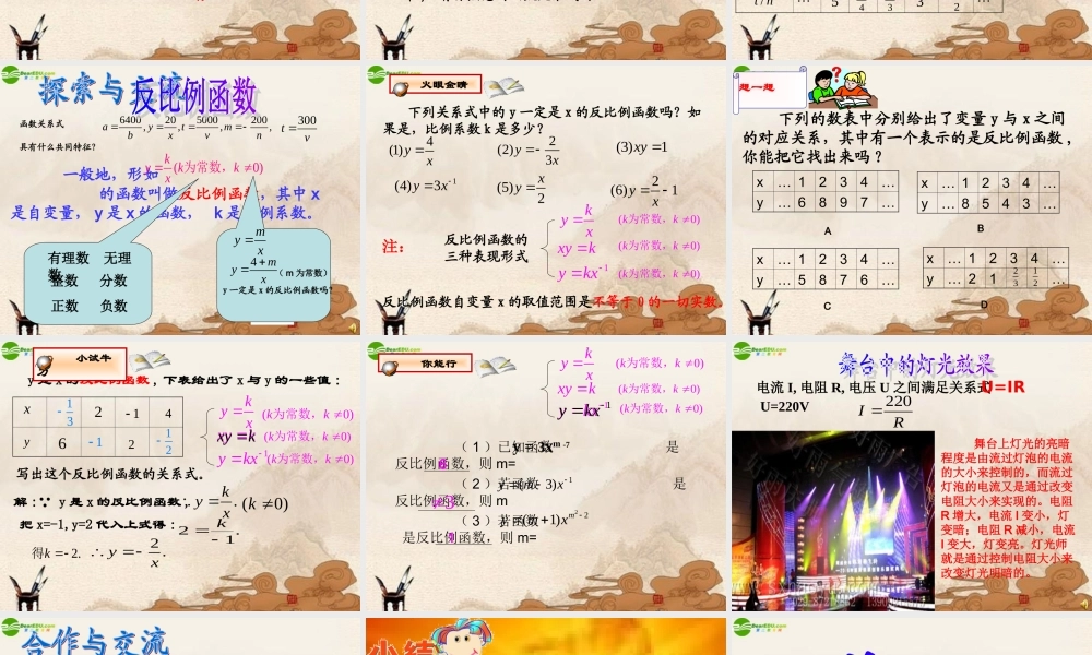 八年级数学下册(反比例函数)优质课比赛课件 苏科版 课件