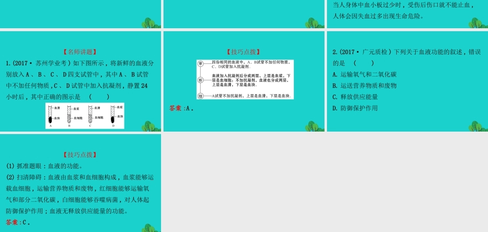 七年级生物下册 4.4.1流动的组织 血液习题课件(新版)新人教版 课件