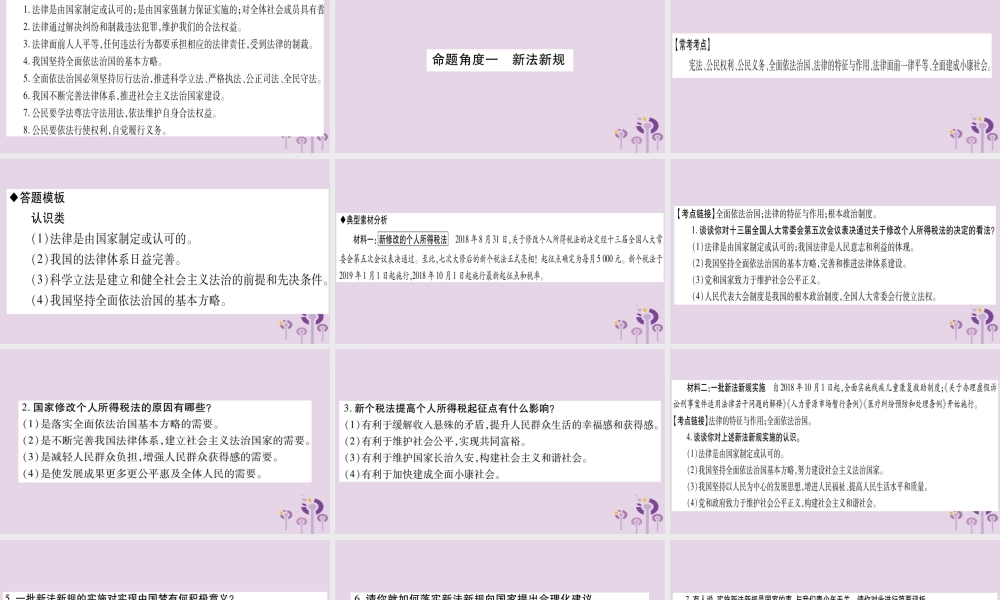 宁夏中考道德与法治考点复习 第三篇 热点透视 天下纵横 专题三 彰显法律权威 建设法制国家课件