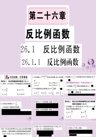九年级数学下册 第二十六章 反比例函数 261 反比例函数 2611 反比例函数习题讲评课件 (新版)新人教版 课件