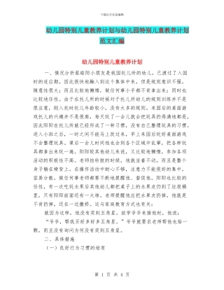 幼儿园特殊儿童教养计划与幼儿园特殊儿童教养计划范文汇编