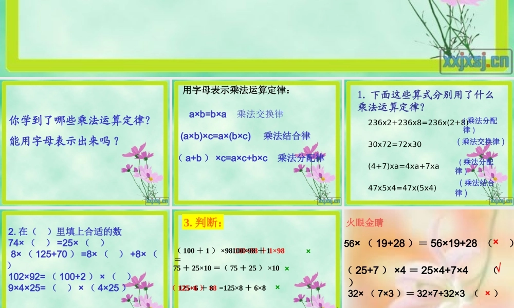 乘法运算定律复习练习题(课件2003)