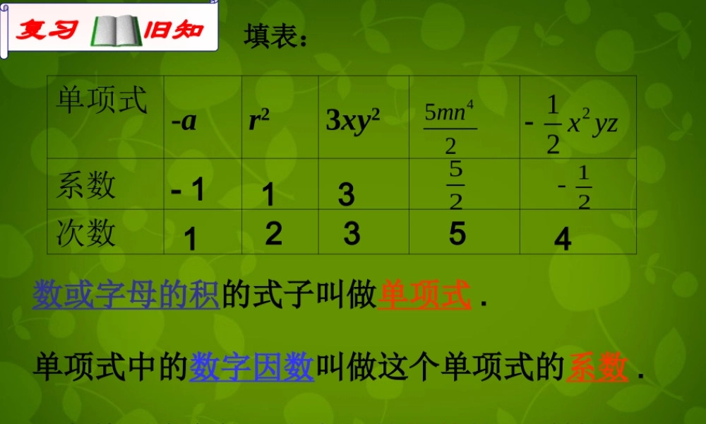 中学七年级数学上册 2.1 整式课件3 (新版)新人教版 课件