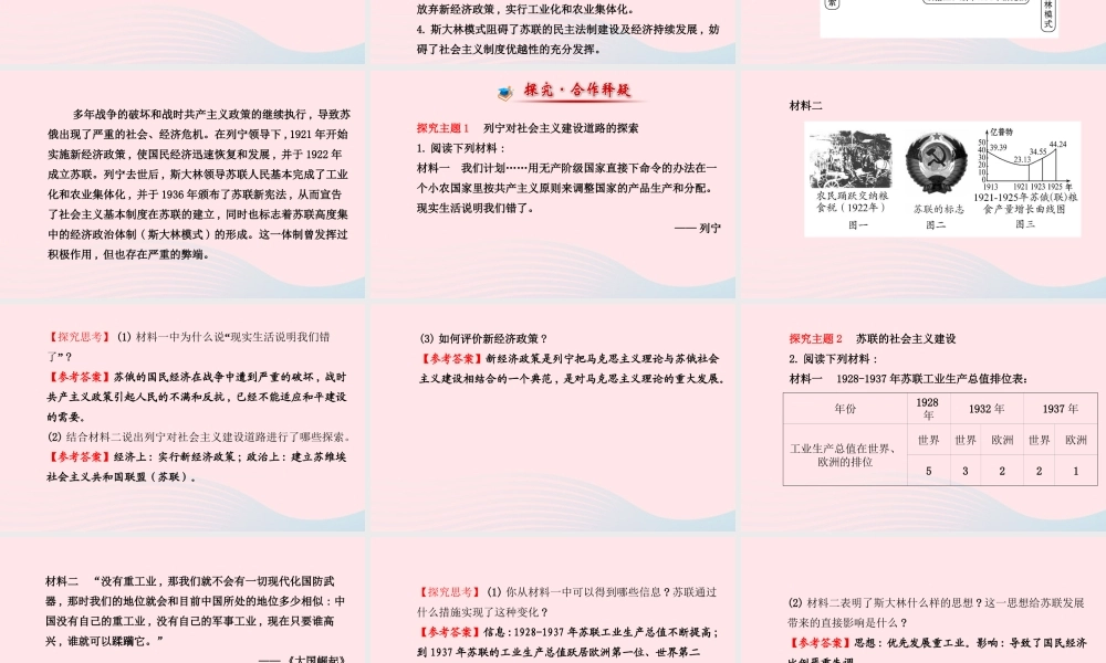 九年级历史下册 第一单元 苏联社会主义道路的探索 第2课 对社会主义道路的探索习题课件 新人教版 课件