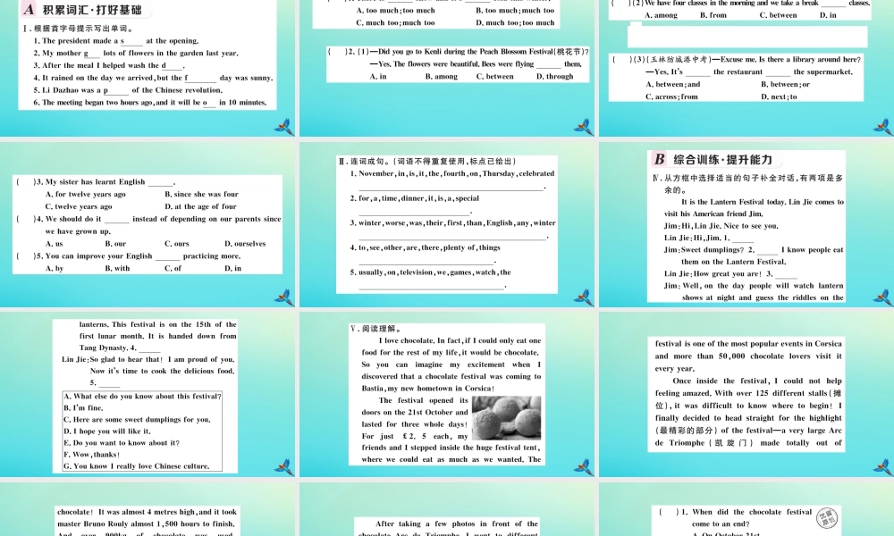 九年级英语上册 Module 2 Public holidays Unit 2 We have celebrated the festival since the first pioneers arrived in America习题课件 (新版)外研版 课件