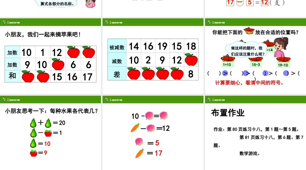 《10加几和相应的减法，十几加几和相应的减法》教学课件