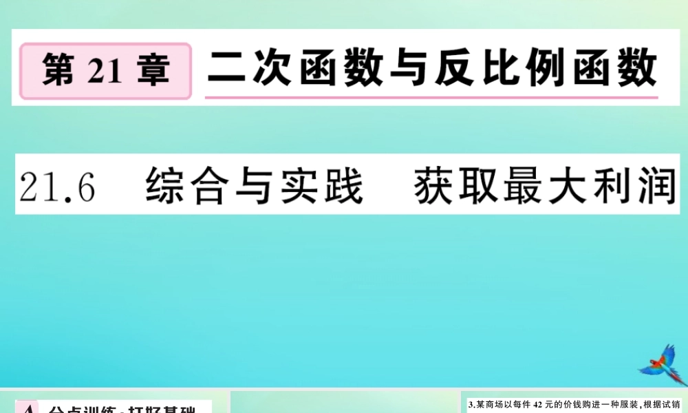 九年级数学上册 第21章 二次函数与反比例函数 216 综合与实践 获得最大利润作业课件 (新版)沪科版 课件