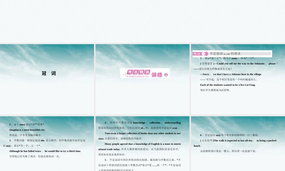 山东省高考英语总复习 语法专项提升冠词课件 外研版 课件