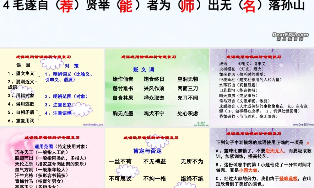 成语运用错误辨析专题复习 新课标 人教版 课件