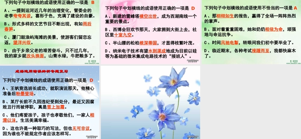 成语运用错误辨析专题复习 新课标 人教版 课件