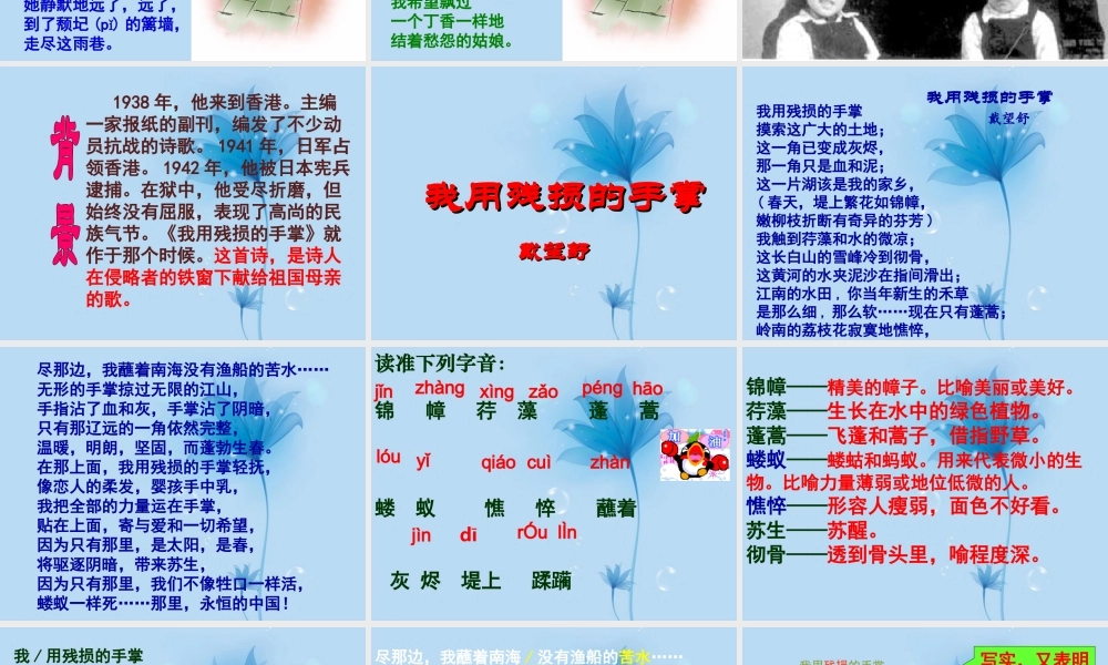 九年级语文 我用残损的手掌课件 新人教版 课件