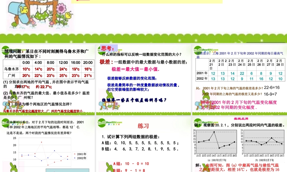 八年级数学下册：22.1极差课件(沪科版) 课件