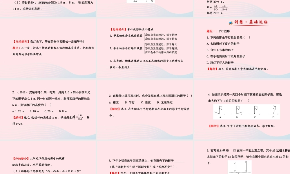 九年级数学下册 第29章投影与视图 291 投影第1课时习题课件 新人教版 课件