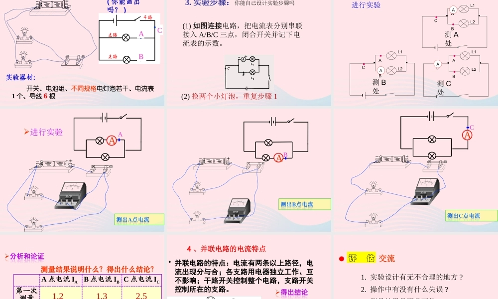 九年级物理全册 155串、并联电路中电流的规律课件 (新版)新人教版 课件