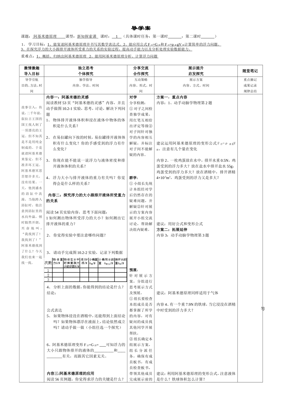 阿基米德原理导学案_第1页