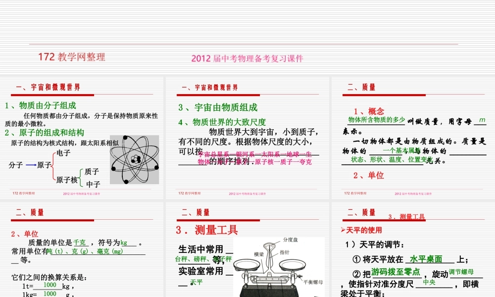 2015届中考物理备考复习课件：第十一章多彩的物质世界