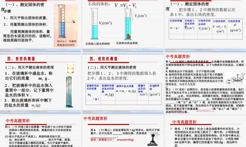 2015届中考物理备考复习课件：第十一章多彩的物质世界
