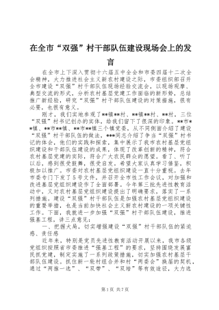 在全市“双强”村干部队伍建设现场会上的发言
