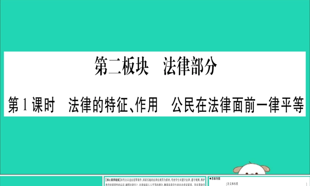 宁夏中考道德与法治考点复习 第二篇 第二板块 法律部分 第1课时 法律的特征、作用、公民在法律面前一律平等课件