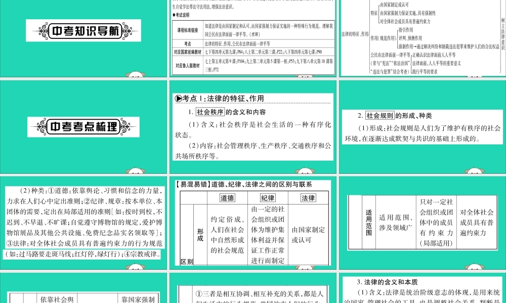 宁夏中考道德与法治考点复习 第二篇 第二板块 法律部分 第1课时 法律的特征、作用、公民在法律面前一律平等课件