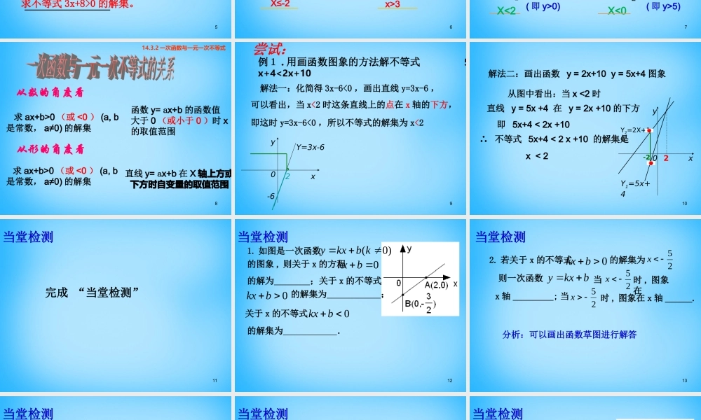 八年级数学下册 19.2.3(一次函数与方程、不等式)一次函数与一元一次不等式课件 (新版)新人教版 课件