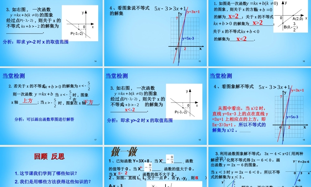 八年级数学下册 19.2.3(一次函数与方程、不等式)一次函数与一元一次不等式课件 (新版)新人教版 课件