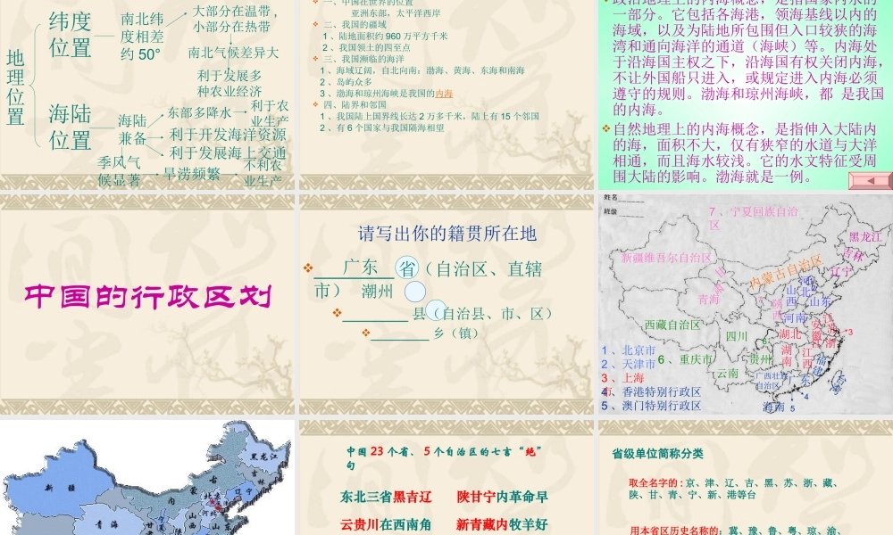 初二教学演示文稿_中国疆域行政区