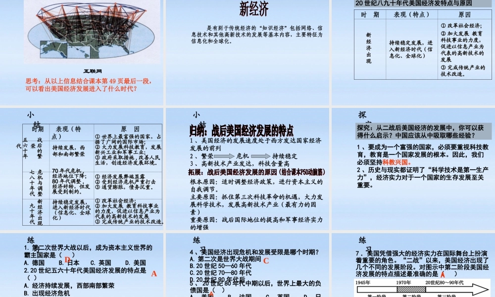 九年级历史下册 第四单元第8课美国经济的发展课件 人教新课标版 课件