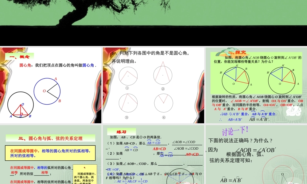 九年级数学圆心角，弧，弦，弦心距的关系课件人教版 课件