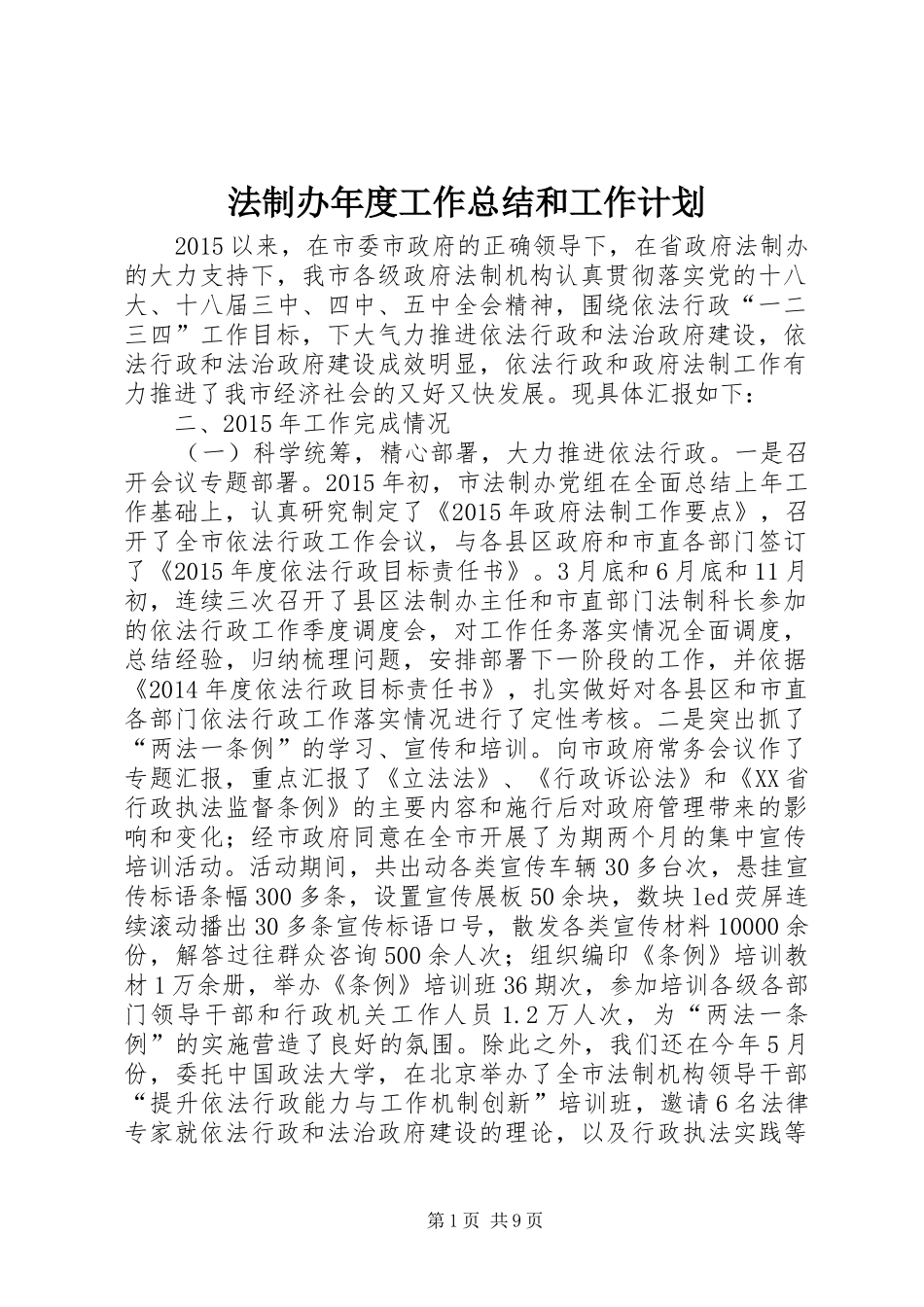 法制办年度工作总结和工作计划_第1页