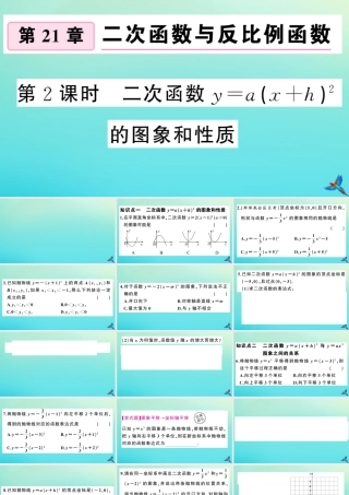 九年级数学上册 第21章 二次函数与反比例函数 212 二次函数的图象和性质 2122 第2课时 二次函数ya(xh)2的图象和性质作业课件 (新版)沪科版 课件